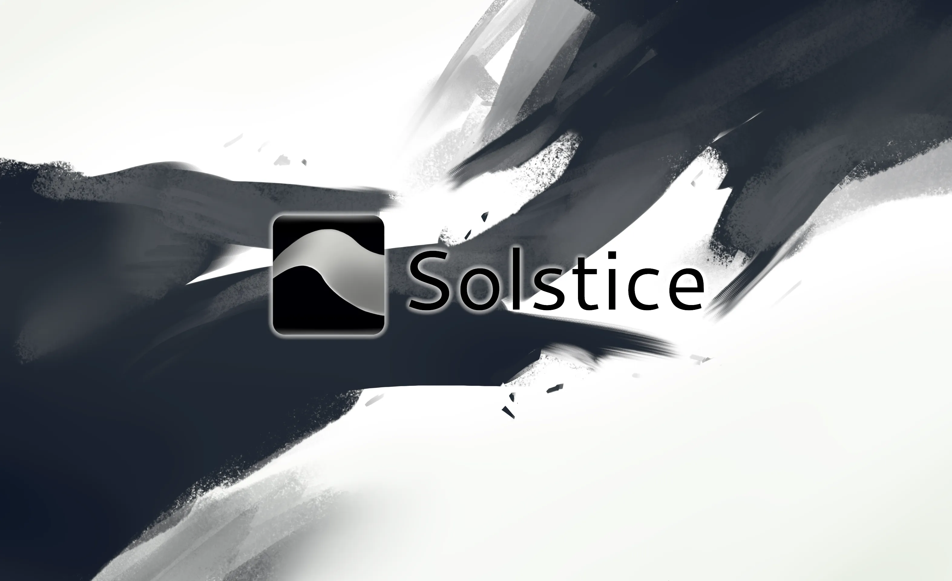 The Solstice logo over black and white ink brush strokes